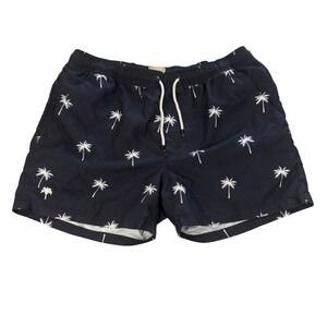 OAS Mens XL Navy Blue Palm Tree 4" Swim Trunks Shorts Fast Drying Mesh Lined euc